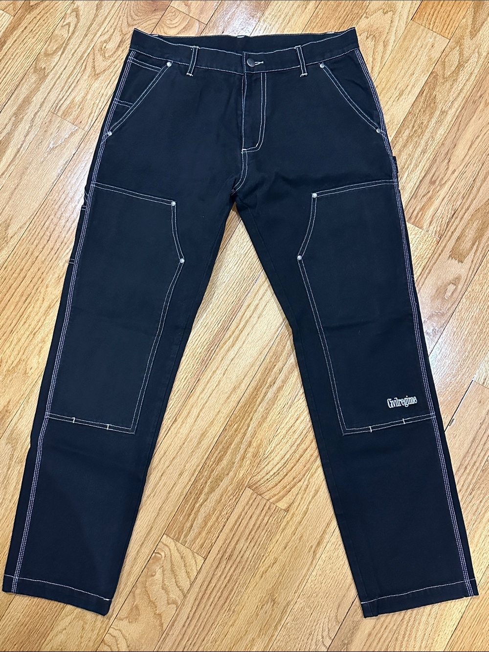 Civil Regime Carpenter Black Workwear Pants with Contrast Stitching size 32